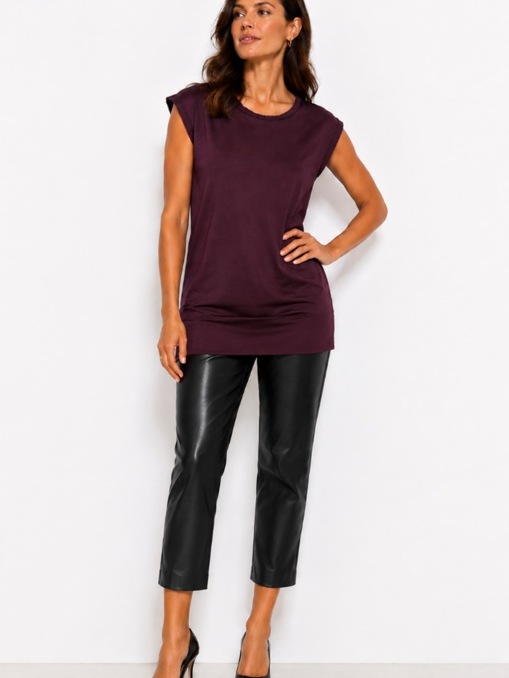 Philosophy by Alberta Ferretti Plum Relaxed Fit Tunic Jersey Sheen Longline Tank